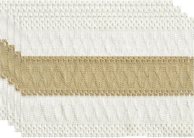 Artoid Mode Burlap Brown Farmhouse Rustic Placemats Set of 4,12x18 Inch Seasonal Holiday Hollow Table Mats Party Kitchen Dining Decoration