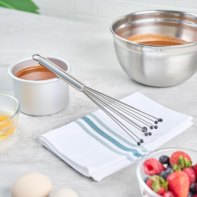 Restaurantware 10.5 in Stainless Steel Ball Whisk with Silicone Tips - German Standard Sauce & Gravy Whisk, Non-Scratch, Dishwasher Safe - Non-Stick Safe Silicone Ball Whisk for Baking