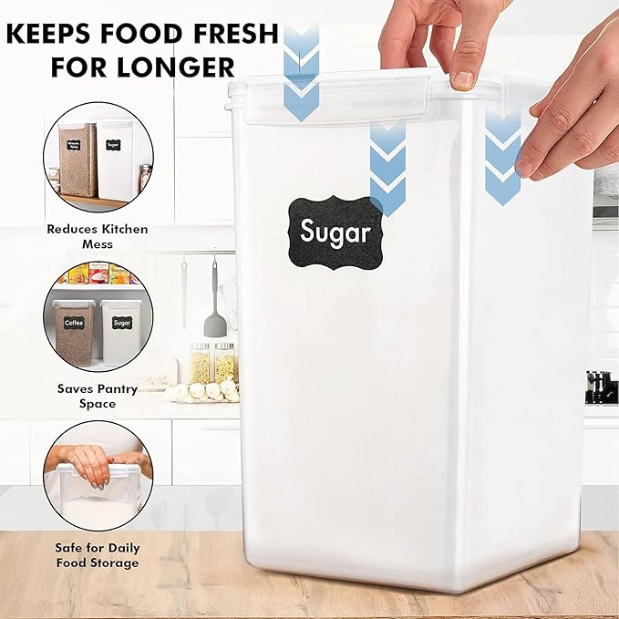 WHITE FEATHER SUPPLIES 2 PC [6.5L / 220 Oz] Large Food Storage Containers with Lids Airtight - BPA Free Clear Plastic Kitchen and Pantry Storage Containers, Bulk Storage for Cereal, Flour, Sugar, Rice