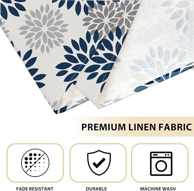 Navy Blue & Gray Floral 100% Polyester Placemats Set of 4, Flowers Table Mats, Washable Non-Slip Heat Resistant Table Mats for Party Kitchen Dining Table Decor, Housewarming Gifts for Women Mom Friend