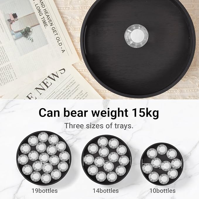 13in Black Bamboo Lazy Susan Turntable - Round Rotating Organizer for Cabinet, Table Top & Kitchen | Spice & Seasoning Spining Serving Tray