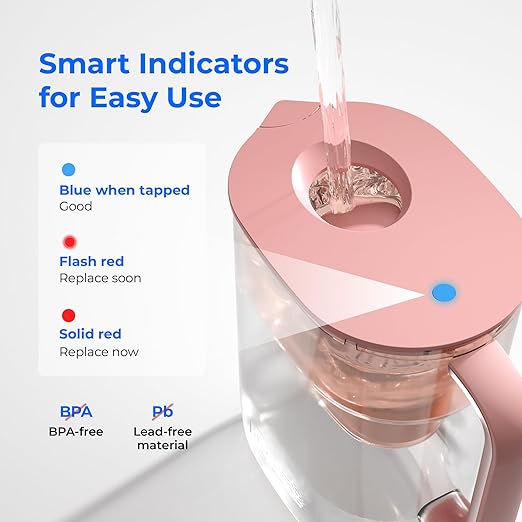 Waterdrop Water Filter Pitcher with 1 Filter, 200-Gallon Long-Life, 10-Cup Large Water Filter Pitcher, Improved Coffee & Tea Taste, NSF Certified, 5X Times Lifetime, Reduces PFOA/PFOS, Chlorine, Pink