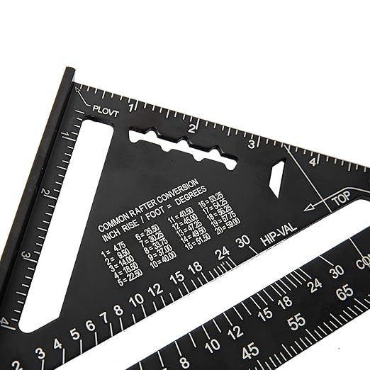 Beslands Carpenter Square 7 inch, Rafter Square Tool Metal Aluminum Alloy for Carpentry Layout Measuring Wood Square Triangle Right Angle 90 Degree Ruler Protractor Black Imperial, Framing Square