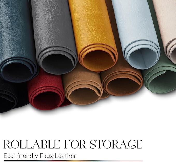 MOSAYT Vinyl Placemats Set of 12-12 X 17 Inch - Faux Leather 100% Waterproof Oil-Proof Wipeable PU Place Mats, Heat Resistant Reversible Table Mats for Kitchen, Dining, Outdoor (Beige)