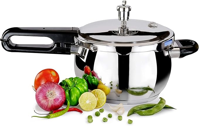 Vinod Pressure Cooker Stainless Steel – Glass Lid Handi Pot - 5.5 Liter – Indian Pressure Cooker – Stove Top Sandwich Bottom – Best Used For Indian Cooking, Soups, and Rice Recipes, Quinoa