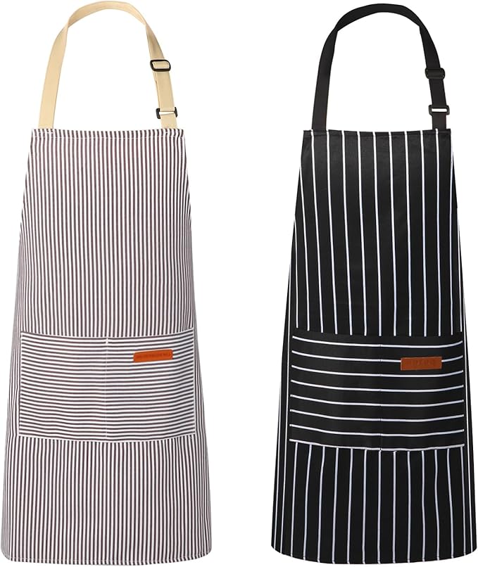 VALOME 2 Pack Kitchen Aprons, Apron for Cooking with 2 Pockets, Unisex Adjustable Neck Strap Chef Aprons for Men Women