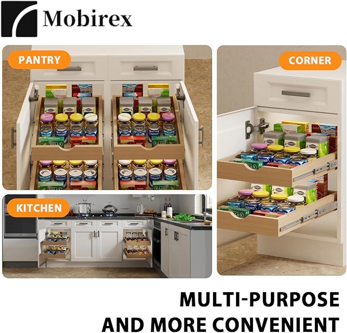 Pull Out Drawers for Cabinet Wood Slide Out Cabinet Organizer and Storage Cabinet Kitchen Drawers Slide Out Shelves Pull Out Shelves in Kitchen Pantry Bathroom with Soft Close 24"W x 22"D x 3"H