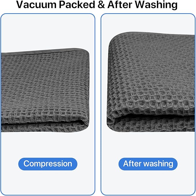 100% Cotton Waffle Weave Kitchen Towels, 6 Pack Dish Cloths for Washing Dishes, Ultra Soft Absorbent Dish Towels, Quick Drying Kitchen Rags, 12x12 Inches, Dark Grey