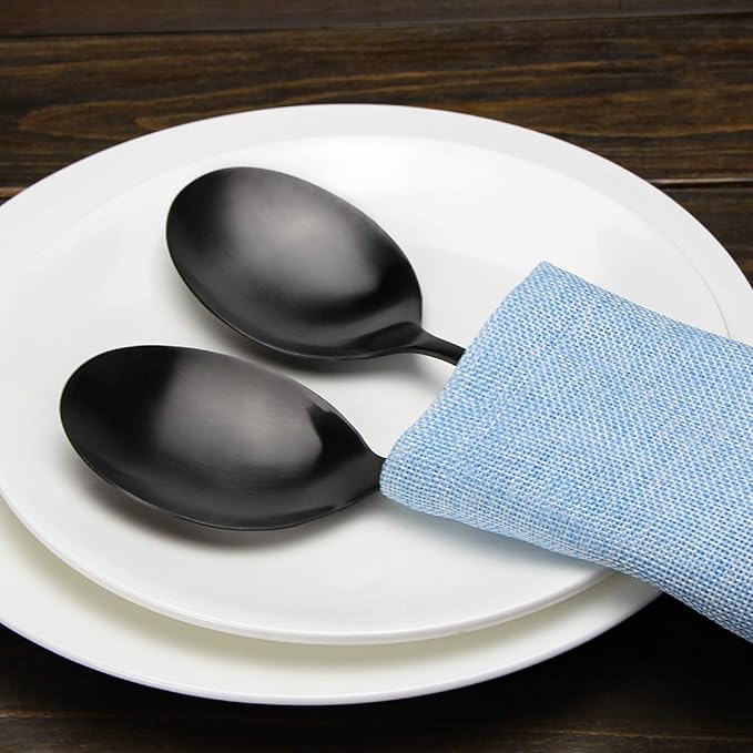 Serving Spoons, Matte Black X-Large Spoons, 6 Pieces 9.8 Inches Serving Tablespoons, AOOSY Stainless Steel Solid Buffet Banquet Flatware Kitchen Basics Serving Spoon Big Ladle Spoon