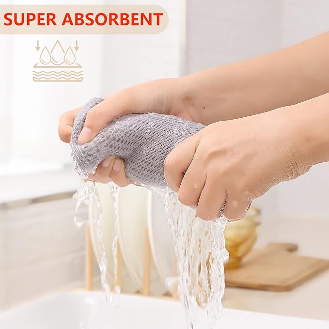Kitinjoy 100% Cotton Waffle Weave Kitchen Hand Towels (13 x 28 Inches, Light Grey), 8-Pack Super Soft and Absorbent Dish Towels for Drying Dishes