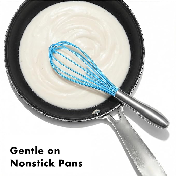 OYV 10-Inch Blue Silicone Whisk, Heat Resistant 480°F Kitchen Whisk with Stainless Steel Ergonomic Handle, Non-Scratch for Nonstick Cookware, Dishwasher Safe, Perfect for Blending, Cooking & Beating