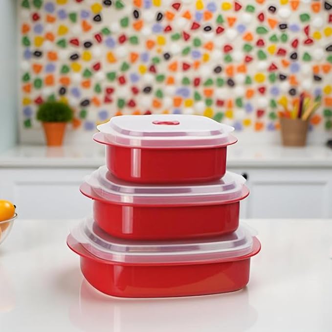 Reston Lloyd Nesting Microwave Containers, Set of 3, Adjustable Steam Vents, Airtight, Meal Prep, Durable BPA-Free Plastic- Freezer & Dishwasher Safe, Cookware & Food Storage, Anyday Cookware, Azure