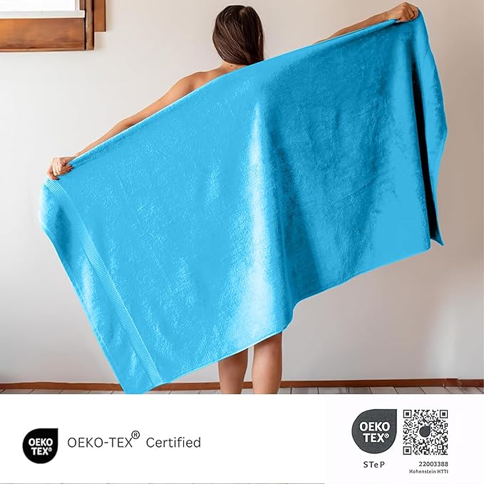 SALBAKOS 100% Turkish Cotton Bath Sheet Towels Set of 2-Piece Aqua | 35x70 in Extra Large Bath Towels | Premium Hotel Quality, Thick, Soft, Super Absorbent Oversized Bath Towel (Aqua, 2 Bath Sheets)