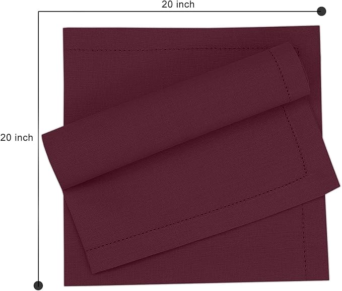 Ruvanti Premium Linen Napkins Set of 6-20x20 Inch, Classic Hemstitch, Mitered Corner Cloth Napkins ‎‎- Soft, Elegant Dinner Napkins Cloth Washable for Weddings, Parties, Everyday Use - Burgundy