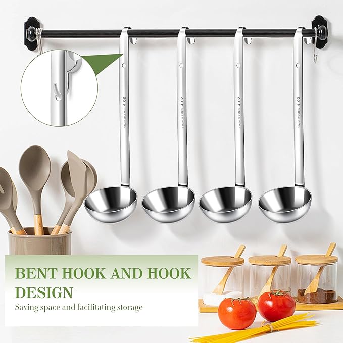 8 PCS Stainless Steel Ladle Soup Handle Ladle with Pouring Rim for Kitchen Cooking Soup Sauce (4 oz)
