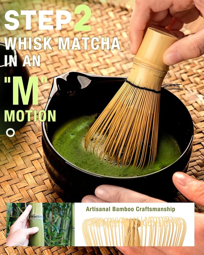 Black Matcha Whisk Set - 5PCS Matcha Set Includes 17OZ Chawan with Spout, Bamboo Chasen Whisk with Ceramic Holder, Wooden Scoop and Stainless Sifter, Matcha Kit for Ceremony, Gift for Matcha Lovers