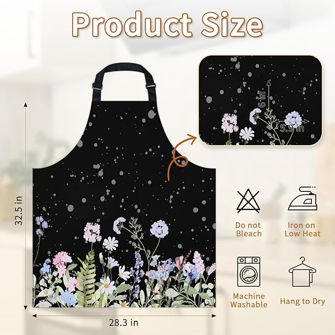 Apron with Pockets for Woman - Adjustable Kitchen Cooking Apron Chef Apron for Grilling BBQ Baking