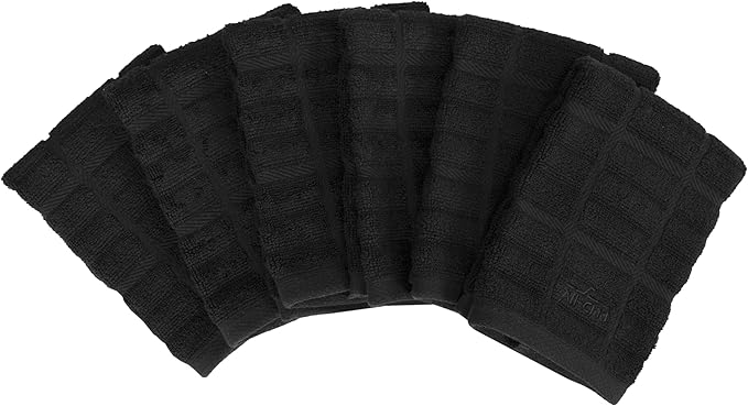 All Clad Premium Solid Dish Cloth Set: Highly Absorbent, Super Soft - 100% Turkish Cotton Terry Looped, 13"x14" Dish Towels for Cleaning & Drying Dishes, Pans, Glassware, or Counters, 6-Pack, Black