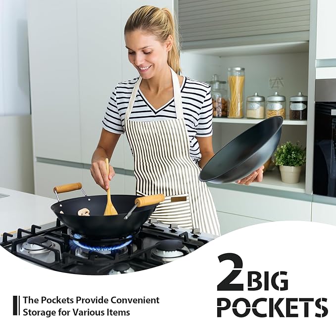 VALOME 2 Pack Kitchen Aprons, Apron for Cooking with 2 Pockets, Unisex Adjustable Neck Strap Chef Aprons for Men Women