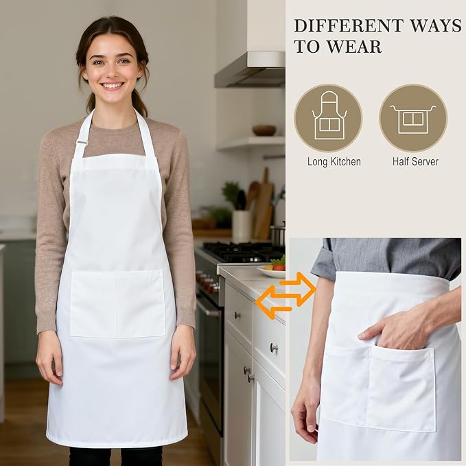 yotache Chef Apron and Hat Set, Chef Hat and Kitchen Apron Adult Adjustable White Baker Costume for Men and Women, 1 Set (33" L x 26" W)