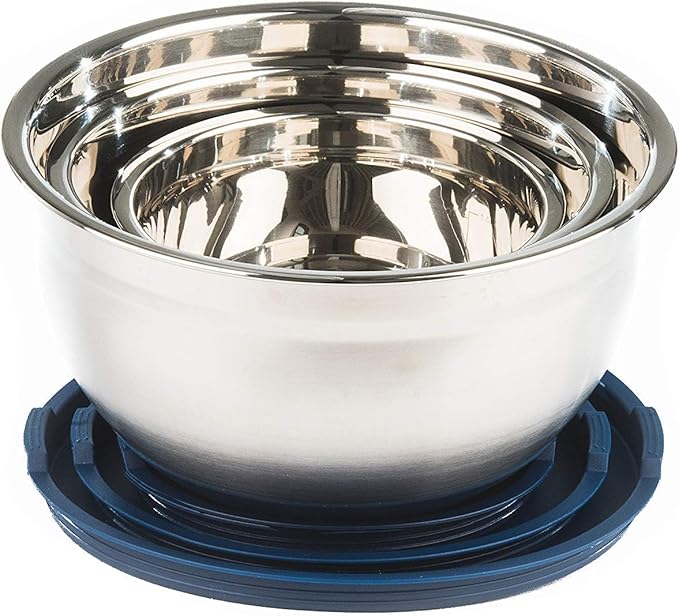Stainless Steel Mixing Bowls with Lids and Non Slip Bases (Set of 5, Blue)