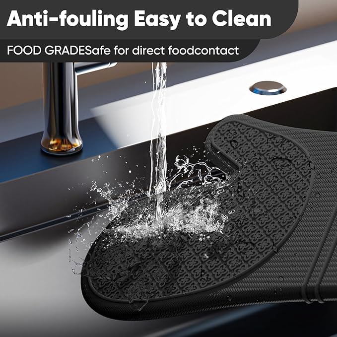 Silicone Oven Mitts, Heat Resistant Oven Gloves with Quilted Liner, Waterproof & Non-Slip Kitchen Mittens for Baking Cooking BBQ, 500°F, 12.5"-Black