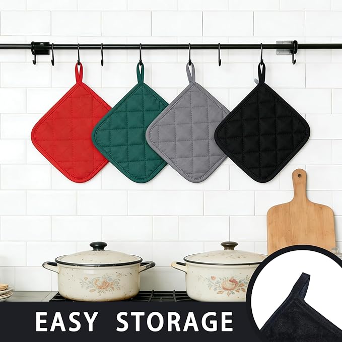 4 Pack Pot Holders for Kitchen Clearance Oven Potholders Sets for Kitchens Hot Pads for Kitchen Countertops Heat Resistant Black
