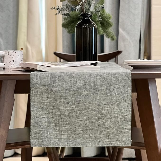 Table Runner and Placemats Set of 6 for Kitchen Dining Table Farmhouse Style Thick Cotton Linen Double Layer Heat Resistant Washable Table Runner Place Mats Set/ Grey