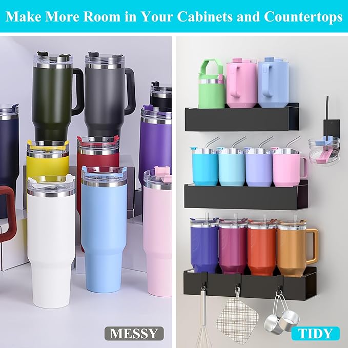 HuggieGems Metal Magnetic Water Bottle Holder for Refrigerator, Cup Holder Organizer for Stanley and Tumbler for Kitchen, 3 Pack, Jet Black