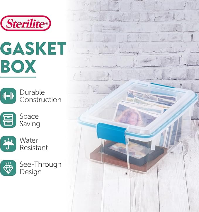 Sterilite 12-Pack Gasket Box, Weather-Resistant Storage Bins with Latching Lids, 12 Quart - Heavy-Duty Organizing Containers for Closet, Bathroom, and Office