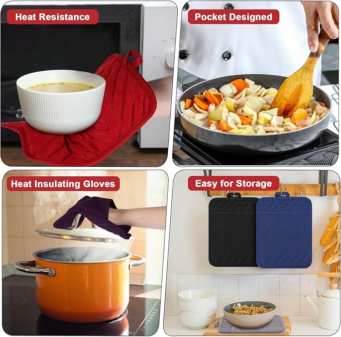 Zhehao 15 Pcs Cotton Pocket Pot Holders for Kitchen Heat Resistant Cotton Hot Pads Kitchen Multipurpose Potholders Bulk for Baking Cooking(Multi Colors)