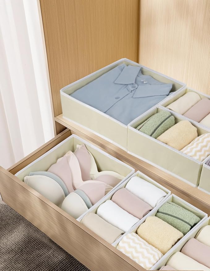 Fordonral Drawer Organizer Clothes, Foldable Fabric Dresser Organizer Closet Organizers and Storage Box for Underwear,Folded Clothes,Baby Clothing,Socks,Bra,Towels,Ties(12 Pack,Yellow)
