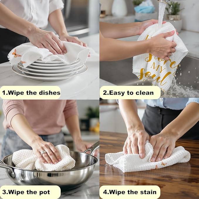 2 Pcs Christian Floral Kitchen Towels, Absorbent Soft Microfiber Towel for Bathroom Kitchen, Flower Hand Towels, Tea Towel Dish Cloth, Christmas Christian Gifts for Women Friend