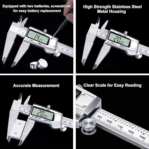 Kynup Digital Caliper 12inch, Caliper Measuring Tool, Micrometer Caliper with Full Turn Off Feature, Stainless Steel, Switch from Inch Metric Fraction (300mm)