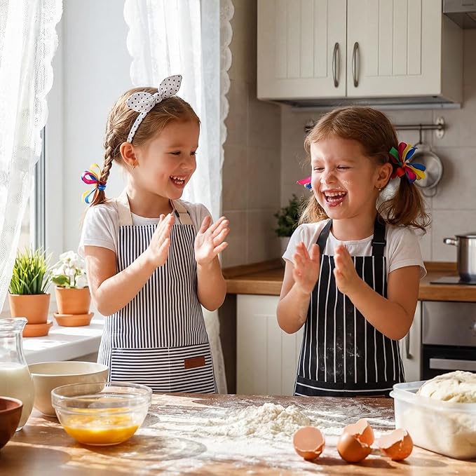 2 Pack Stripes Kids Apron, Kids Cooking Aprons with 2 Pockets, Cute Aprons for Cooking for Boys and Girls