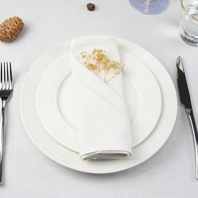 Solid Color Cotton Blended Dinner Cloth Napkins - Set of 12 (17 x 17 inches) - for Events & Home Use (Cream White)