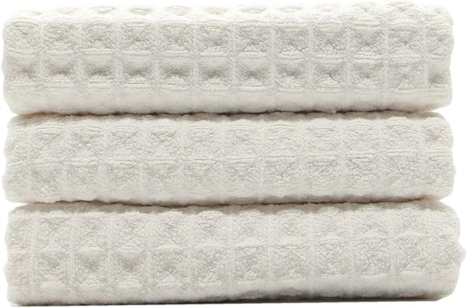 Waffle Weave Kitchen Drying Towels - Thick Microfiber, Absorbent, Lint Free 16Inch x 24Inch 3 Pack Beige