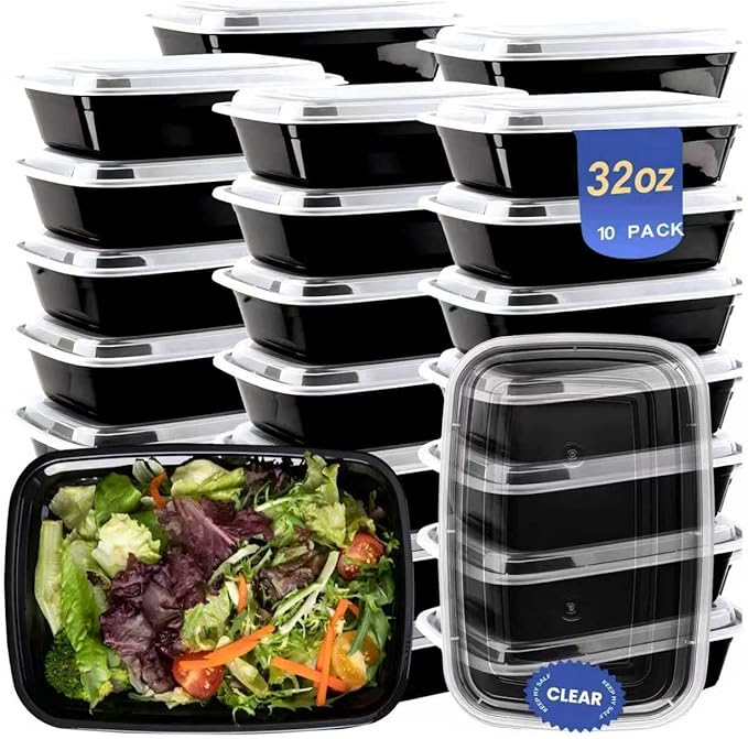 32oz 10 Pack Meal Prep Containers Reusable BPA-Free, Disposable Food Storage Containers with Lids, Leakproof To Go Food Containers, Microwave Freezer Dishwasher Safe