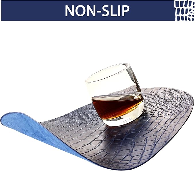 Round Leather Placemats for Round Tables Set of 8, Blue Table Place Mats and Coasters, Washable Easy to Care for Indoor Decor 13" Diameter