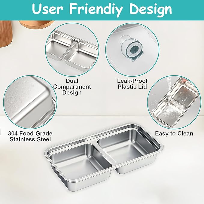 Stainless Steel Snack Containers, 6-Pack Reusable Grab and Go Containers with Lids, Dual Compartment Bento Box for Travel, Camping & Lunch Prep (Grey)
