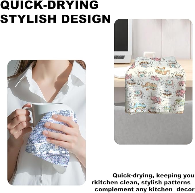 2Pcs Vintage Elephant Kitchen Towels, Farmhouse Absorbent Tea Towel Decor Dish Hand Towels Elephant Lover Gifts for Cleaning Drying Women Mom Housewarming Gifts 14 x 24 Inch Kitchen Home Decor