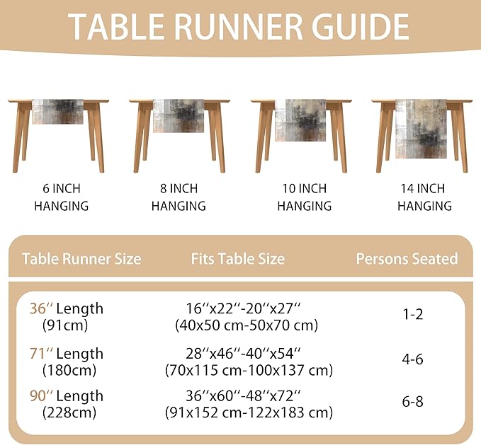 Brown Grey Table Runners Modern Art Farmhouse Linen Table Runners Dresser Scarves Retro Rustic Style for Party Kitchen Dining Table Coffee Holiday Party Decor (13"x 36")