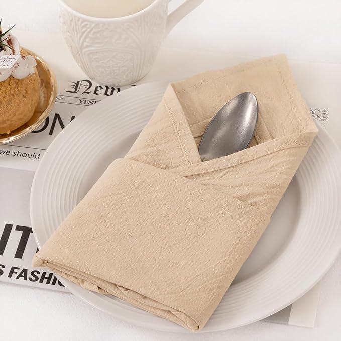 Socomi Cloth Napkins Champagne Easter Spring Washable Reusable Bulk Linen Cotton Napkins Set of 20 17"x17" for Wedding Party Bridal Baby Shower Birthday Dining Table Decorations