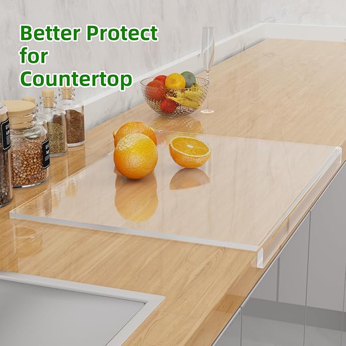 SWSKR Acrylic Cutting Board with Counter Lip,23''x17"Large Clear Cutting Board for Kitchen Countertop,Non-Slip,60% Thicker,Perfect for Bread,Meat,Veggies & More,Great Kitchen Essential Gadgets & Decor