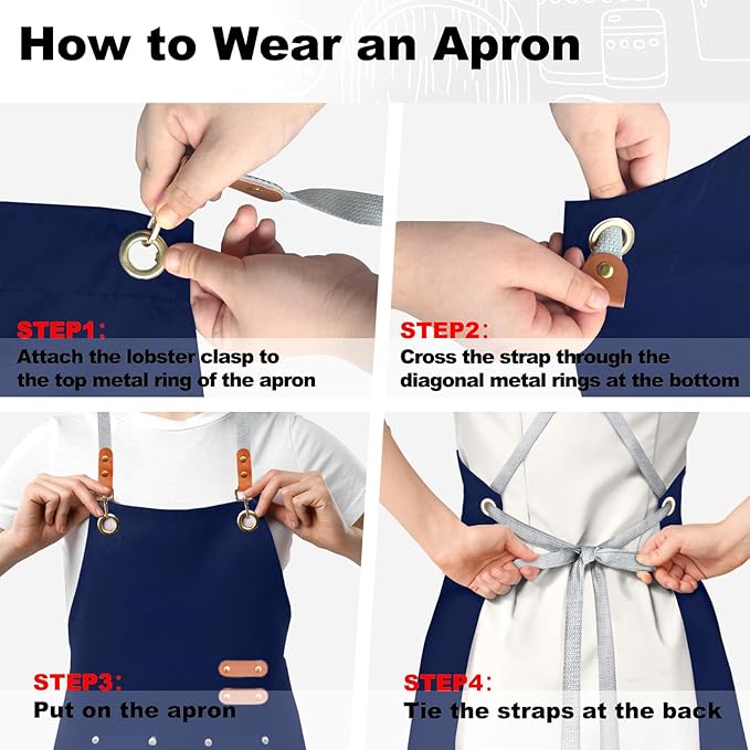 BeLuyi chef apron bib tool apron for man woman cross back straps with 4 pockets for kitchen cooking gardening baking working