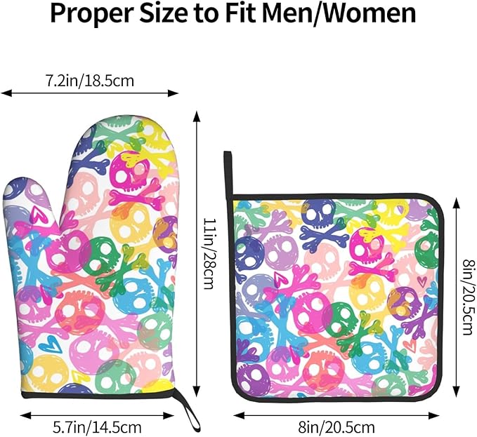 Colorful Skulls Oven Mitts and Pot Holders Heat Resistant Oven Mitts Safe for Baking Cooking BBQ