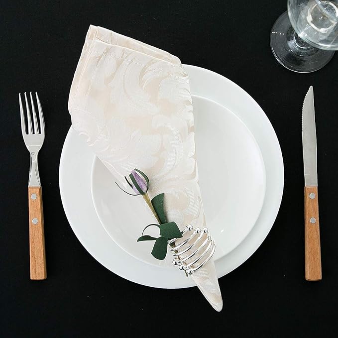EHouseHome Damask Jacquard Cloth Napkins Waterproof Spillproof Polyester Fabric Napkins Beige, Set of 12, 17 x 17 Inch