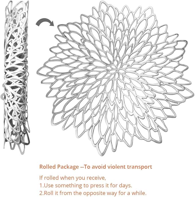 AdasBridal Silver Round Placemats for Dinner Table Set of 6 Hollow-Out Vinyl Place Mats for Kitchen Table Decor Wedding Accent Centerpiece Table Mats