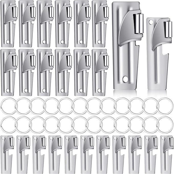P-38 and P-51 Military Style Can Openers with Key Rings Stainless Steel Camping Can Opener Portable for Kitchen Travel Camping Survival(24 Set)
