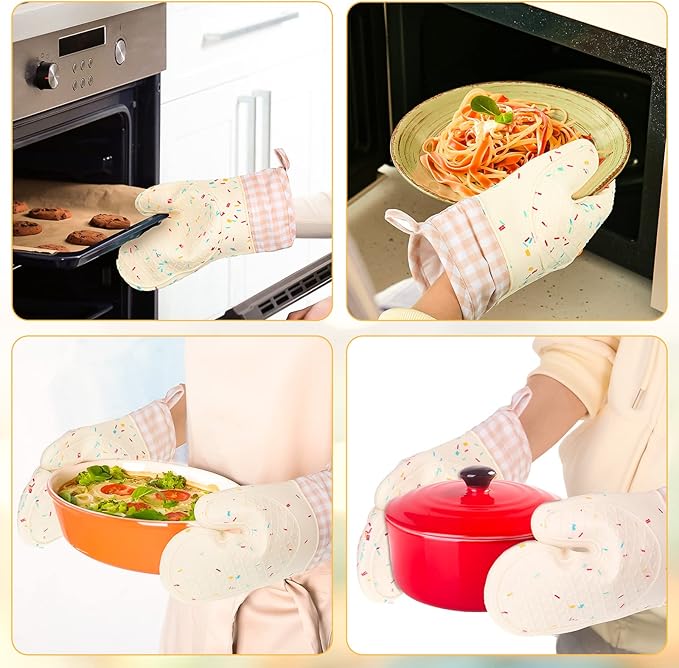 Didaey Set of 2 Silicone Oven Mitts Waterproof Shell Oven Mitts for Kitchen for Heat Resistant 500 Degrees Washable Kitchen Mittens with Cotton Lining for Cooking Baking BBQ Grilling Microwave
